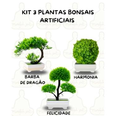 Imagem de Genérico, Kit 3 Plantas Bonsais Artificiais em Vaso Retangular – Beleza Duradoura e Estilo Zen