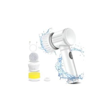 Imagem de Escova Giratória Multiuso Recarregável com USB, Branca, 3 Cabeçotes Intercambiáveis, Bateria Recarregável, 20x8.5x6cm, Limpeza Doméstica