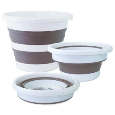 Imagem de Balde Retrátil/Dobrável 12 Litros – Balde de Silicone Grande para Economia de Espaço – Multiuso Cozinha, Lavanderia e Limpeza (Branco e Cinza)