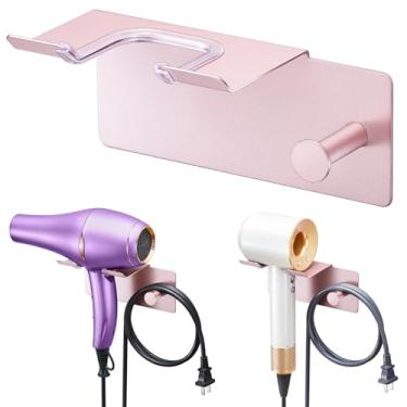Imagem de XILIMEN Suporte de secador de cabelo montado na parede, adesivo para secador de cabelo, suporte de metal para banheiro, organizador de ferramentas de cabelo com plugue e cordão para armário, banheiro