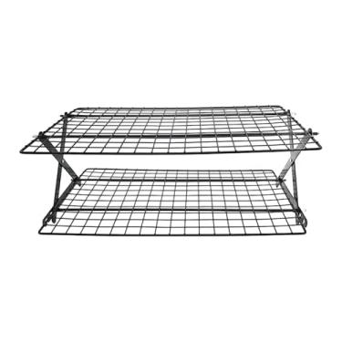 Imagem de Fenteer Grelha de resfriamento dobrável para assar tortas, fácil de limpar, para armazenamento de alimentos na cozinha, ideal para pão, churrasco, 2 Níveis