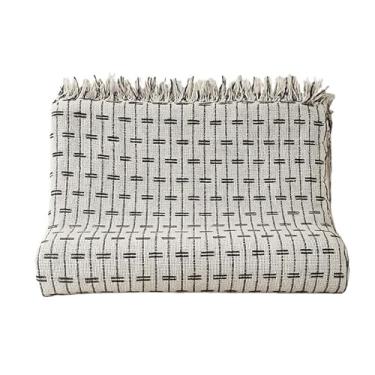 Imagem de Manta Para Sofá Decorativa Algodão Capa(BRANCO COM MARROM)