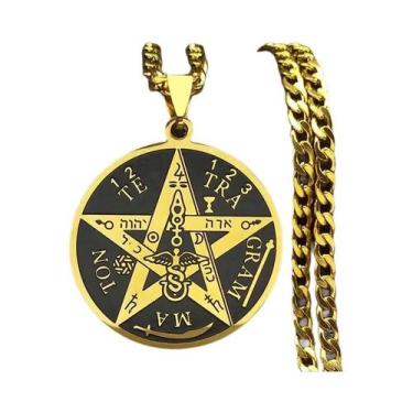 Imagem de Colar Com Pingente Pentagrama De Salomão Em Cor Dourada Para Mulheres 