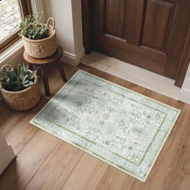 Imagem de BESBLEE Tapete de área 5 x 7 cm, lavável na máquina, tapetes vintage de pilha baixa, tapete pequeno e leve para entrada, corredor, cozinha e corredor, verde creme