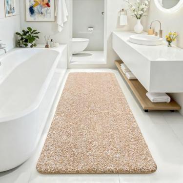 Imagem de ISEAU Tapetes de banheiro 61 x 180 cm, tapete de banho grande de microfibra super absorvente, tapete de chuveiro longo antiderrapante com suporte de TPR, tapete de banho lavável na máquina de pelúcia