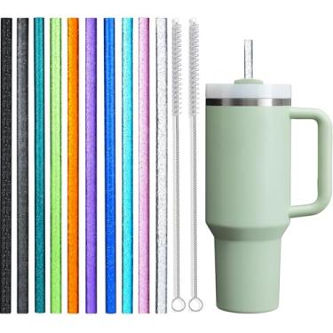 Imagem de ALINK Canudos reutilizáveis com glitter para Stanley Copo de 1,134 g 850 g, canudos de plástico rígido colorido de 30,5 cm, canudo de substituição translúcido de 10 cores para Stanley Cup, Yeti, Owala