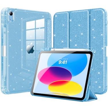Imagem de MoKo Capa para iPad (A16) 11ª geração 2025/10ª geração 2022, capa brilhante para iPad 11/10 polegadas com suporte para lápis, capa fina com glitter e capa traseira transparente brilhante, compatível