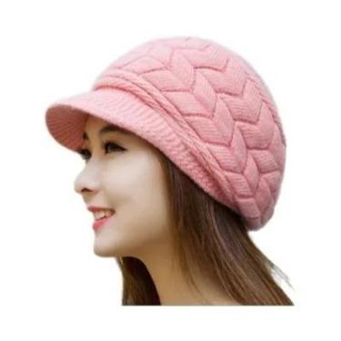 Imagem de Gorro De Inverno Feminino Quente De Lã Tricotada Estilo Retrô Para Esq