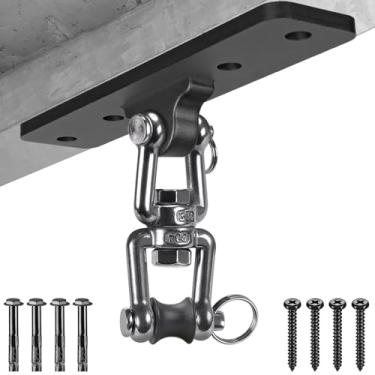 Imagem de SELEWARE Suporte de teto para saco de pancadas com 4 furos de montagem e gancho giratório de 360° para boxe, MMA, ioga aérea, rede, capacidade de 272 kg