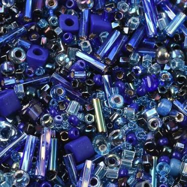 Imagem de 10 g de contas de vidro sortidas azuis mini contas de tubo de cornetim de vidro lampwork contas espaçadoras redondas soltas para pulseiras faça você mesmo, colar, brinco, joias, kits de achados