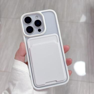 Imagem de HTVJFXCapa protetora para iPhone 16 Pro Max, na cor Candy Color, com compartimento para cartões e proteção contra impactos (Para iPhone 16 Pro Max/Branco)
