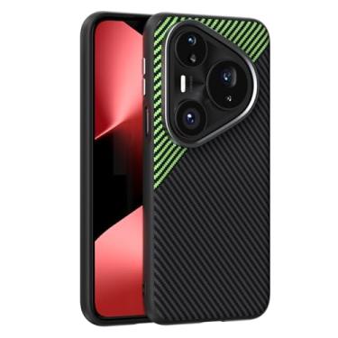 Imagem de LTLMYDAM Capa magnética para Huawei Pura 80 Ultra/80 Pro/80Pro+/80, capa de policarbonato à prova de choque, textura de fibra de carbono, ultrafina, leve, verde, 80