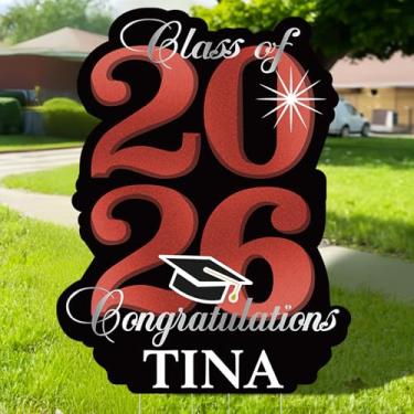 Imagem de Utsth Placa De Decoração Para Jardim Formatura 2025, Placas Com Glitter 35 Polegadas E Estacas Áreas Externas, Grandes, À Prova D'Água, Personalizadas, Festa Formatura, Turma 2025