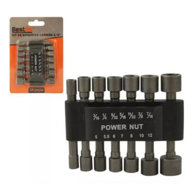 Imagem de Kit Jogo 14 Bits Soquete Canhão Sextavado 1/4