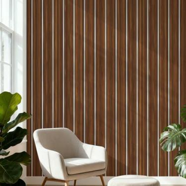 Imagem de Papel de parede com efeito de grade de madeira autoadesivo para sala de estar, cozinha e quarto, material de PVC impermeável para renovação de parede, grade de fumaça 45 * 1000 cm