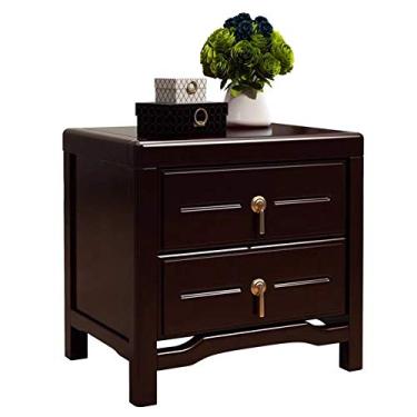 Imagem de Mesa de cabeceira de madeira maciça, mesa lateral cinza de alto brilho com 2 gavetas e luzes de LED, armário de cabeceira de madeira, mesa de cabeceira