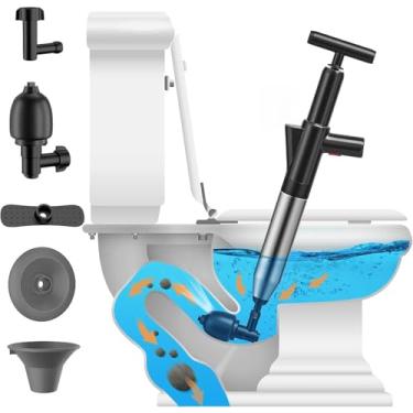 Imagem de VEUIEIZT Desentupidor de vaso sanitário, cobra de alta pressão, removedor de entupimento, desentupidor de drenagem de ar resistente com barômetro visual, eixo de drenagem potente, êmbolos para