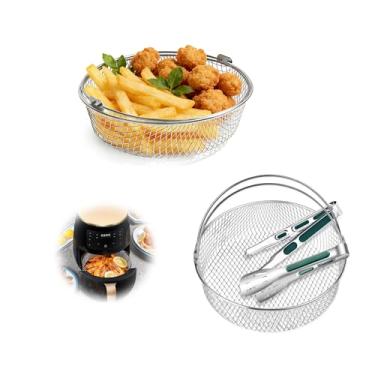 Imagem de Cesta de fritadeira a ar para panela instantânea 6QT 8QT, cesta de malha de 20 cm com alças, acessório de substituição de fritadeira a ar de aço inoxidável 304 para cozinhar crocante, assar, fritar