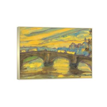 Imagem de Impressão em tela de paisagem pronta para pendurar - pintura de arte de parede famosa - luz noturna - decoração de casa moderna imagem moldura prata 70 x 100 cm 27 x 39 pol