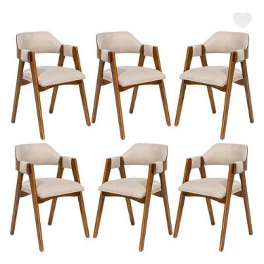 Imagem de Kit 6 Cadeiras de Jantar em Madeira Lua Estofada Linho Bege L59 RMI - 