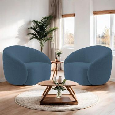Imagem de Kit 02 Poltronas Orgânica Luxo Recepção Amore Linho Cor Azul Royal