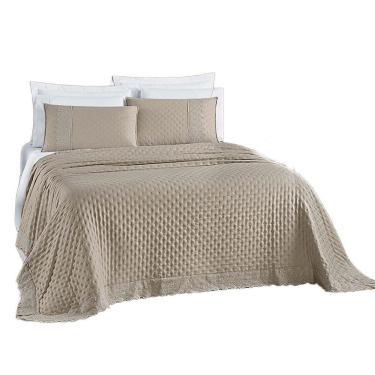 Imagem de Kit Cobre Leito Colcha Nobre Casal Queen 3 Peças Micropercal 200 Fios Matelado - Taupe