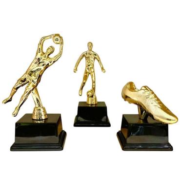 Imagem de Kit 3 Troféu Campeão Melhor Jogador Goleiro Chuteira Ouro-Unissex