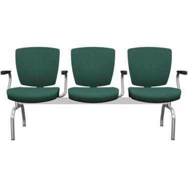 Imagem de Cadeira Longarina 3 Lugares Aeroporto Recepção Cromado Baixa Flexi P03 Poliéster Verde - Lyam