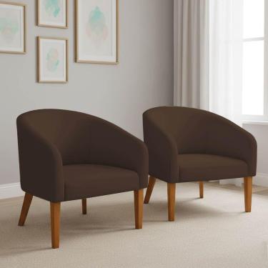Imagem de Poltrona Sala Decorativa Kit 2 Stella Pé Madeira Trapézio Castanho Suede D03 - D'rossi Marrom