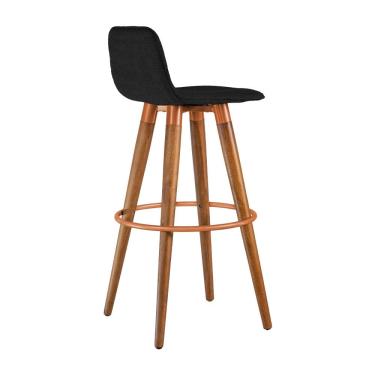 Imagem de Banqueta Alta Versatil Luxo Aço Cobre Base Carvalho para Cozinha Bancada Ilha Gourmet - Preto Linho