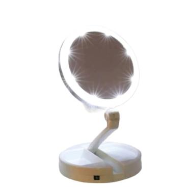 Imagem de Espelho Com De Mesa Com Aumento 10x Led Luz Dobravel Maquiagem Usb Organizador Beleza(Espelho Led)