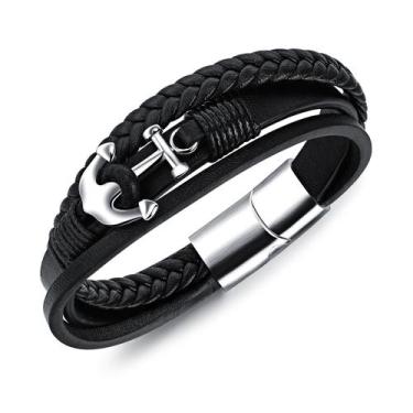 Imagem de Bracelete Anchor Charm para homens, couro poliuretano trançado de vári