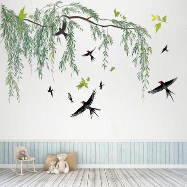 Imagem de Adesivos de parede Papel de parede de PVC removível Willow Branch Swal