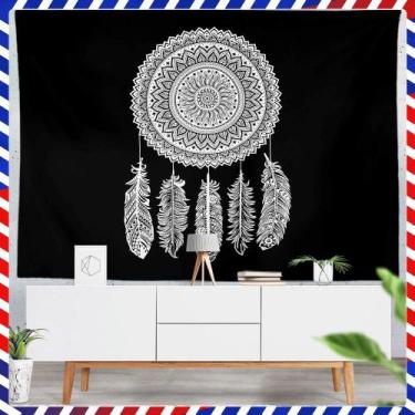 Imagem de Tapeçaria para pendurar na parede Dreamcatcher preto e branco 150x130c