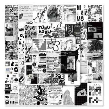 Imagem de Adesivos Collage Art 60 peças de vinil preto e branco à prova d'água -