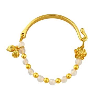 Imagem de Pulseira de meia pulseira banhada a ouro para mulheres com flor de lót