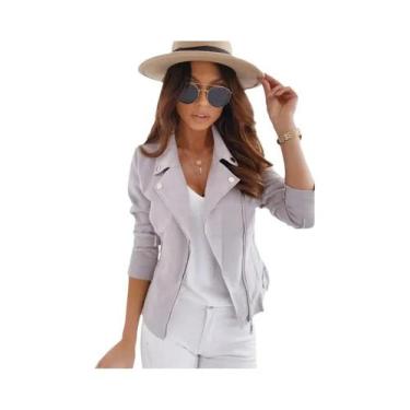 Imagem de Jaquetas Casuais Femininas De Tamanho Grande Com Zíper Em Cores Sólida