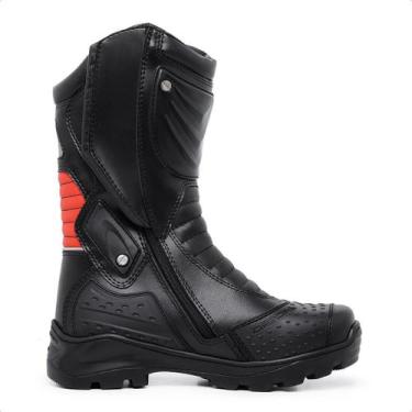 Imagem de Bota Motociclista Masculina Couro Acero Speed Cano Alto, Preto, Vermel