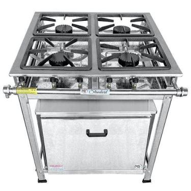 Imagem de Fogão 4 Bocas a Gás Industrial Alta Pressão 30x30 com Forno 52 Litros 