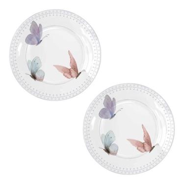 Imagem de 2 Pratos Jantar Melamina 27,7cm Borboleta Casal Não Quebra - Florarte