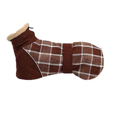 Imagem de Foern Roupas de algodão para cães, casaco quente com gola de lã de cordeiro tira ajustável faixa reflexiva ao ar livre no inverno para cães pequenos, médios e grandes, D, marrom