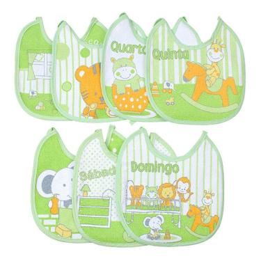 Imagem de Kit Babador Bebê Impermeável Semaninha Algodão 7 Unidades Papi Verde
