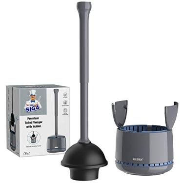 Imagem de MR.SIGA Desentupidor de vaso sanitário com suporte, desentupidor resistente com alça resistente para limpeza de vaso sanitário, cinza