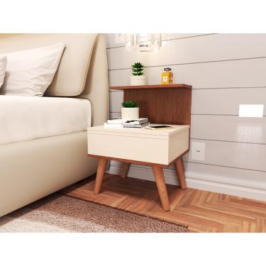 Imagem de Mesa De Cabeceira Pé Palito 1G Luxo Grandir-Off White/Freijó