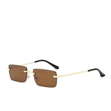 Imagem de Óculos de sol femininos quadrados sem aro moda moda luxo viajar pequeno retângulo óculos de sol feminino metal, c2 marrom, tamanho único