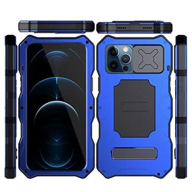 Imagem de Estojo resistente para celular com lente de câmera deslizante para iPhone 12 Pro Max Metal alumínio Bumpers Armor Kickstand Cover, azul, para iphone 12 pro