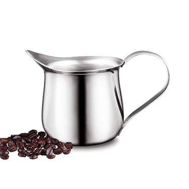 Imagem de Jarro de espuma de leite de aço inoxidável, 5oz/150ml leite café cappuccino latte arte espumando jarro barista leite jarro creme copo café fervendo máquinas de café espresso, polido terminado