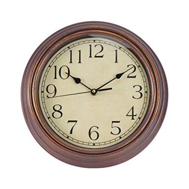 Imagem de BESPORTBLE Relógio de parede redondo decorativo silencioso estilo vintage de 30,5 cm, sem tique-taque, relógio de quartzo para sala de estar, quarto, decoração de escritório (marrom)