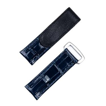 Imagem de WIKUNA Pulseira de relógio de couro de vaca italiano de 20 mm para pulseira Rolex para submarino Daytona GMT Datejust Yacht-Master cinto fivela dobrável (cor: fivela azul silv, tamanho: 20 mm)