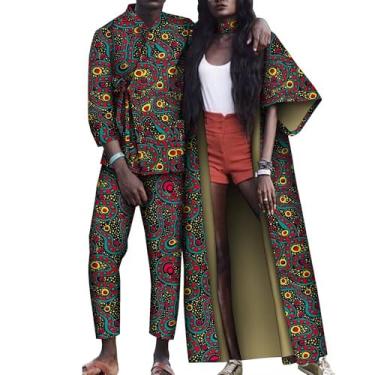 Imagem de XIAOHUAGUA Conjuntos de roupas de casal africano combinando vestidos com estampa Kente para mulheres e homens, roupas de Ankara, blusa e calça de festa, T4, 3X-Large